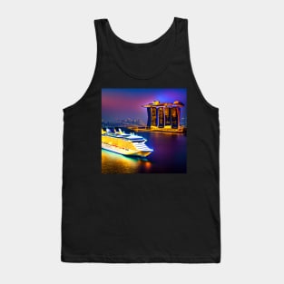 Cruise Ship Passing By The Sands Hotel In Singapore Around Dusk. Tank Top